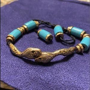 JENNY BIRD RARE SNAKE Serpent bracelet gold aqua pull cord closure